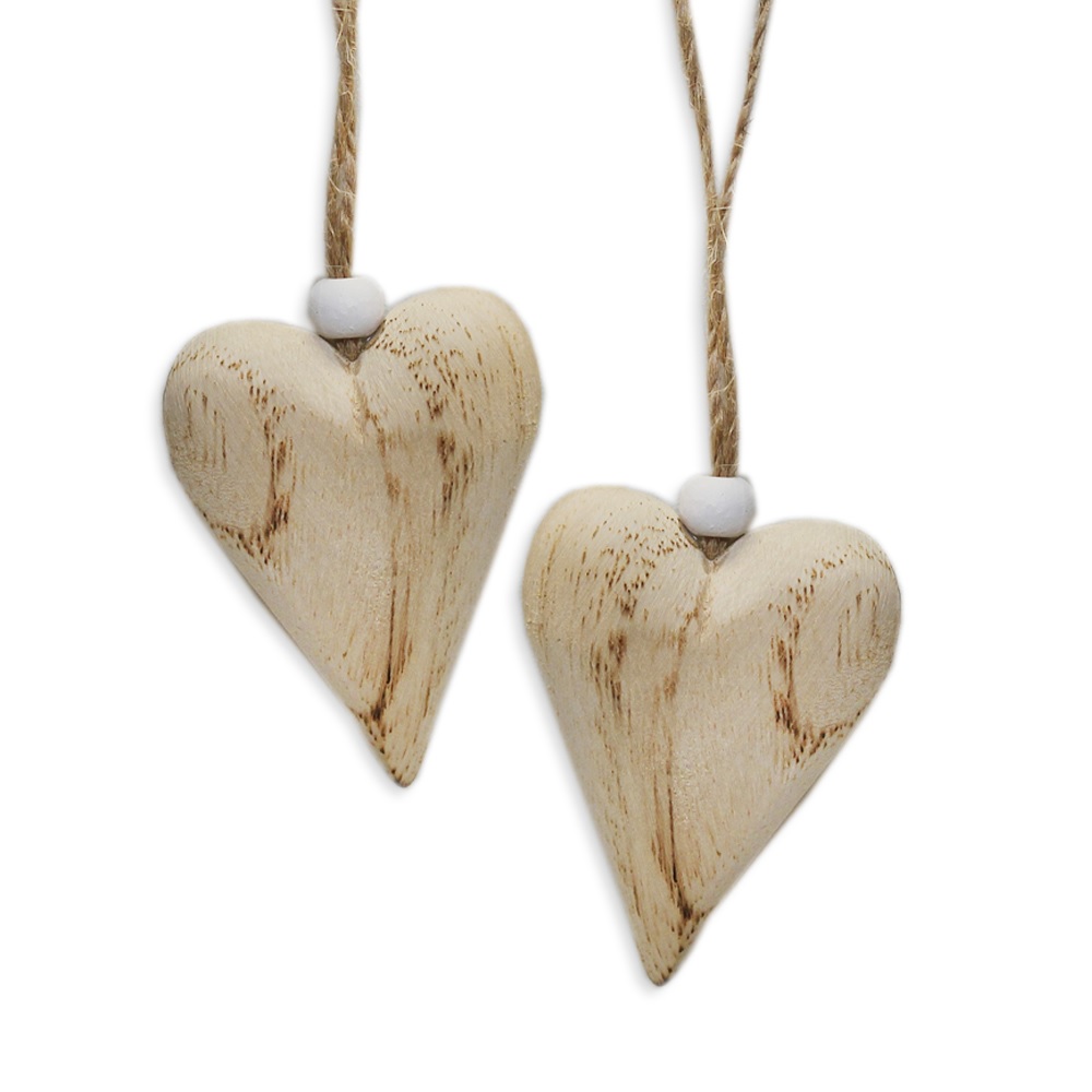 Srdce závěs dřevo 4ks 4cm natur